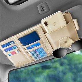 img 1 attached to SEMBEM Car Sun Visor Organizer, Beige Leather Auto Interior Accessories Storage Pocket Sun Visor Pouch Case Bag for Card License Registration Pen Mobile Phone Bill Note Key Document