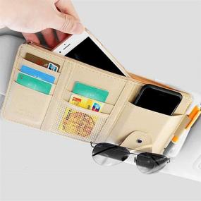 img 4 attached to SEMBEM Car Sun Visor Organizer, Beige Leather Auto Interior Accessories Storage Pocket Sun Visor Pouch Case Bag for Card License Registration Pen Mobile Phone Bill Note Key Document