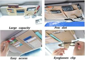 img 3 attached to SEMBEM Car Sun Visor Organizer, Beige Leather Auto Interior Accessories Storage Pocket Sun Visor Pouch Case Bag for Card License Registration Pen Mobile Phone Bill Note Key Document