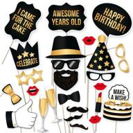 🎉 partygraphix happy birthday photo booth props - perfect for his or hers party celebration (34 piece black and gold kit) logo