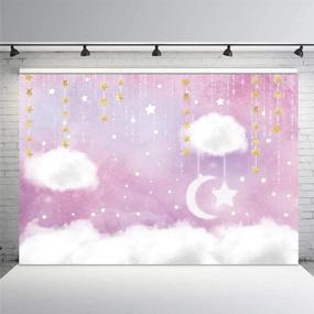 img 1 attached to 🎀 MEHOFOTO Sweet Pink and White Cloud Photo Studio Backdrop Props for Princess Birthday Girl Baby Shower Party Decorations with Hanging Gold Stars. Twinkle Twinkle Little Stars Photography Background Banner, 7x5ft