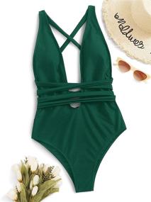 img 2 attached to 👙 SweatyRocks Women's Seductive Criss Cross Tie Knot Front Deep V Open Back One Piece Swimwear+