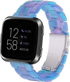 img 4 attached to Совместимый с Miimall Fitbit Versa/Versa 2/Versa Lite/SE полимерный ремешок стильный с застежкой из нержавеющей стали сменные ремешки ремешки для трекеров Fitbit Versa/Versa 2/Versa Lite/SE (Dream Blue)