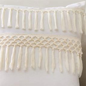 img 2 attached to 🌿 Boho Bohemian Macrame Tassel Ivory Accent Decorative Couch Long Throw Zipper Body Pillow Cover Case - 54x20 Off White Cream Beige Cotton Fringe Knit, Luxury Farmhouse Textured Rustic Tufted Room Decor