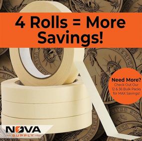 img 1 attached to Pro-Grade Masking Tape 3/4 in. by Nova Supply - 60 Yard Roll, 4 Pack (240 Yards). Multi-Use, Easy Tear Tape for Labeling, Painting, Packing, and More. Leaves No Residue - Improve SEO!