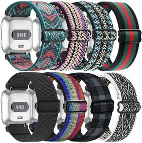 img 4 attached to 📱 Adjustable Fitbit Versa Bands: 8 Pack Elastic Solo Loop Nylon Fabric Replacement Wristbands for Women and Men