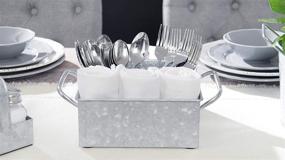 img 3 attached to 🥘 Walford Home Galvanized Metal Storage Tray – Rustic Farmhouse Table Caddy with Handles – Multi-purpose Divided Box - Vintage Style 3 Compartment Cutlery, Condiment & Napkin Organizer