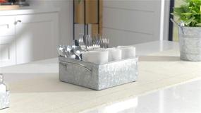 img 2 attached to 🥘 Walford Home Galvanized Metal Storage Tray – Rustic Farmhouse Table Caddy with Handles – Multi-purpose Divided Box - Vintage Style 3 Compartment Cutlery, Condiment & Napkin Organizer