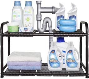 img 4 attached to 🗄️ STORAGE MANIAC 2 Tier Expandable Under Sink Shelf Organizer with Removable Steel Panels - Adjustable Width & Height for Kitchen and Bathroom Storage, 18-30 Inches, Bronze