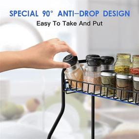 img 2 attached to 🧺 2-Tier Spice Rack Countertop Organizer with Cutlery Storage Shelf & Hooks - Black Steel Kitchen and Bathroom Organizer for Spice Can Sauce Jars and Bottles