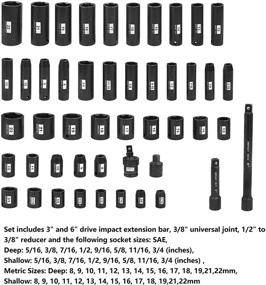 img 3 attached to YIYITOOLS Набор головок с шестигранной впускной головкой 48 предметов 3/8 дюйма: от 5/16 дюйма до 3/4 дюйма и от 8 до 22 мм, 6-гранных, из хром-ванадиевой стали - идеальный набор инструментов для тяжелых ударных проектов.