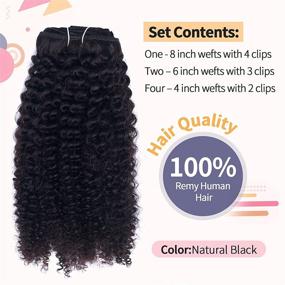 img 1 attached to Нарощенные косы Ваналия Afro Kinky Curly Clip - для естественно чернокожих женщин афро-американского происхождения, 100% волосы Рэми человека 3C 4A Clip Ins, двойное переплетение, 120 грамм, 16 дюймов