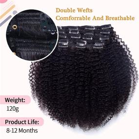 img 3 attached to Нарощенные косы Ваналия Afro Kinky Curly Clip - для естественно чернокожих женщин афро-американского происхождения, 100% волосы Рэми человека 3C 4A Clip Ins, двойное переплетение, 120 грамм, 16 дюймов