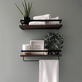 img 4 attached to Set of 2 Floating Wall Shelves with Towel Holder for Bathroom, Kitchen, and Farmhouse Decor by Mi Casa Designs