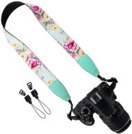 📷 cotton camera neck shoulder strap belt in green floral - compatible with dslr/slr - ideal for men and women logo