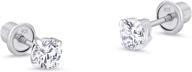 💎 925 sterling silver rhodium plated 2mm basket cubic zirconia stud screwback earrings for baby girls - stylish & secure jewelry accessory" logo