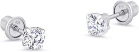 img 4 attached to 💎 925 Sterling Silver Rhodium Plated 2mm Basket Cubic Zirconia Stud Screwback Earrings for Baby Girls - Stylish & Secure Jewelry Accessory"