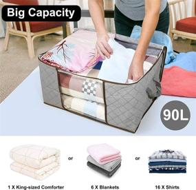 img 1 attached to 🗃️ LotFancy 90L Storage Bag for Clothes, Blanket, Comforter, Bedding - Pack of 3, Foldable Closet Organizer with Large Capacity. Thick Fabric, Zipper Closure, Reinforced Handle, Clear Window - Grey