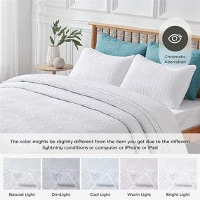 img 2 attached to 🛏️ VEEYOO Oversized Queen Bedspread Set - Lightweight Quilt with Ultrasonic Embossing, Soft Microfiber Reversible Coverlet for All Seasons (White, Includes 1 Bedspread + 2 Shams)