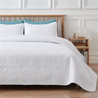 🛏️ veeyoo oversized queen bedspread set - lightweight quilt with ultrasonic embossing, soft microfiber reversible coverlet for all seasons (white, includes 1 bedspread + 2 shams) logo