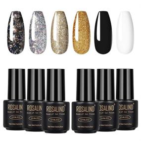 img 4 attached to 💅 ROSALIND Gel Nail Polish Set - Black, White, Gold Glitter - 6 Color Manicure Beauty - Semi Permanent Varnish - UV LED Lamp - Nail Art Design - 7ml