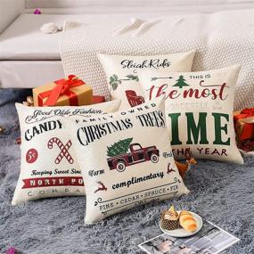 img 2 attached to 🎄 ARBINSON Christmas Pillow Covers 18x18 - Set of 4 Farmhouse Rustic Xmas Holiday Decorations Winter Throw Cushion Case for Home Party Office Sofa Couch Bed, Red-Vintage - 18" x 18