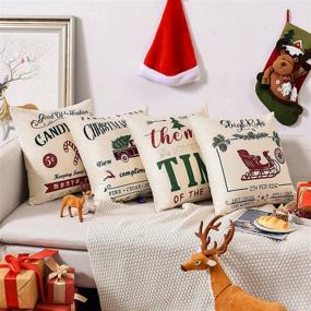 img 3 attached to 🎄 ARBINSON Christmas Pillow Covers 18x18 - Set of 4 Farmhouse Rustic Xmas Holiday Decorations Winter Throw Cushion Case for Home Party Office Sofa Couch Bed, Red-Vintage - 18" x 18