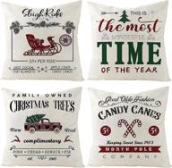 🎄 arbinson christmas pillow covers 18x18 - set of 4 farmhouse rustic xmas holiday decorations winter throw cushion case for home party office sofa couch bed, red-vintage - 18" x 18 логотип