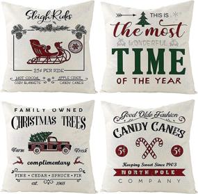 img 4 attached to 🎄 ARBINSON Christmas Pillow Covers 18x18 - Set of 4 Farmhouse Rustic Xmas Holiday Decorations Winter Throw Cushion Case for Home Party Office Sofa Couch Bed, Red-Vintage - 18" x 18