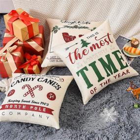 img 1 attached to 🎄 ARBINSON Christmas Pillow Covers 18x18 - Set of 4 Farmhouse Rustic Xmas Holiday Decorations Winter Throw Cushion Case for Home Party Office Sofa Couch Bed, Red-Vintage - 18" x 18