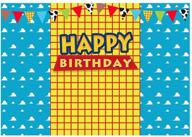 🎉 vibrant funnytree 7x5ft blue sky yellow lattice photography backdrop: perfect for kids' cartoon birthday party, western cowboy flags background, and photo booth fun! logo