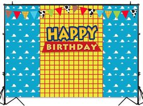 img 2 attached to 🎉 Vibrant Funnytree 7x5FT Blue Sky Yellow Lattice Photography Backdrop: Perfect for Kids' Cartoon Birthday Party, Western Cowboy Flags Background, and Photo Booth Fun!