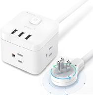 etl listed power strip surge protector with 3 outlets, 3 usb ports, and rotating flat plug - 1875w, 5ft extension cord cube surge protector ideal for home office and more logo