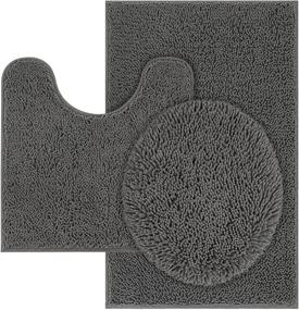 img 4 attached to TREETONE Charcoal Gray Chenille Bath Mat 3 Piece Bathroom Rugs Set, U-Shape Contoured Toilet Mat (20x20 Inches), Rug (20x32 Inches), and 1 Lid Cover - Soft Water Absorbent Rugs for Tub, Shower, and Bath Room