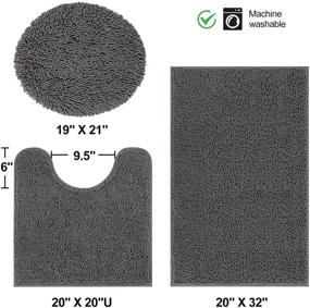 img 3 attached to TREETONE Charcoal Gray Chenille Bath Mat 3 Piece Bathroom Rugs Set, U-Shape Contoured Toilet Mat (20x20 Inches), Rug (20x32 Inches), and 1 Lid Cover - Soft Water Absorbent Rugs for Tub, Shower, and Bath Room