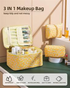 img 3 attached to 🎒 Stylish SAMZSKY Makeup Bag Set: 3 Pcs Waterproof Travel Cosmetic Bags with Zipper, Ideal Gift for Women (Yellow)