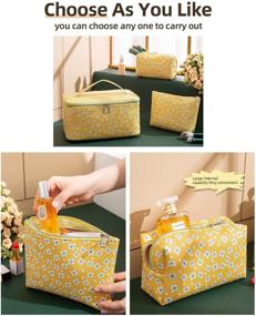 img 1 attached to 🎒 Stylish SAMZSKY Makeup Bag Set: 3 Pcs Waterproof Travel Cosmetic Bags with Zipper, Ideal Gift for Women (Yellow)