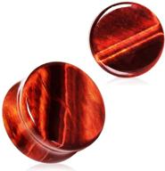 🔴 natural red tiger eye stone saddle plug double flare ear lobe plugs by blue palm jewelry - e549 logo