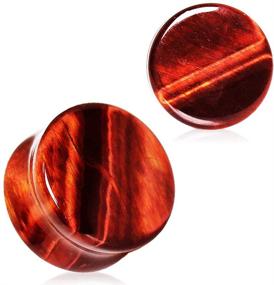 img 1 attached to 🔴 Natural Red Tiger Eye Stone Saddle Plug Double Flare Ear Lobe Plugs by Blue Palm Jewelry - E549