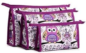 img 3 attached to HappyDaily 3 Pack Purple Owl Waterproof Cosmetic Bags: Multifunctional Makeup Cases, Travel Pouches, and Stylish Storage for Women and Girls