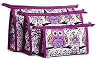 happydaily 3 pack purple owl waterproof cosmetic bags: multifunctional makeup cases, travel pouches, and stylish storage for women and girls logo