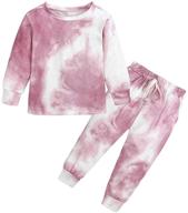 👧 stylish 2pcs tie dye kids girls sweatsuit: cotton long sleeve outfits set for sporty comfort logo