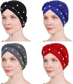 img 4 attached to 👒 Women Turban Twisted Beaded Braid Headscarf Cap Hair Wrap Hat - Multiple Pack Options