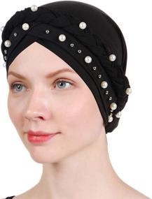 img 3 attached to 👒 Women Turban Twisted Beaded Braid Headscarf Cap Hair Wrap Hat - Multiple Pack Options