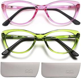 img 4 attached to AWSWDS Kids Glasses For Girls Blue Light Gaming Glasses 2 Pack Cateye For Girls Pink+Green Ages 4 To 14