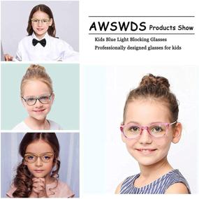 img 3 attached to AWSWDS Kids Glasses For Girls Blue Light Gaming Glasses 2 Pack Cateye For Girls Pink+Green Ages 4 To 14