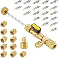 🔧 wadeo valve core remover installer tool - dual size sae 1/4 &amp; 5/16 port + 20 pcs teflon seal valve cores &amp; 10 pcs brass nuts - compatible with r22 r12 r407 r410 r404 r32 r600 a/c logo