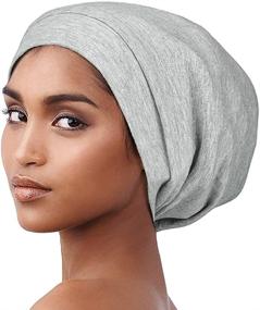 img 4 attached to 🎩 Soft Slouchy Beanie Slap Hat with Satin Lining - Elastic Band for All Night Stay