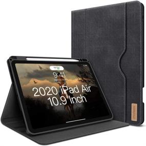 img 4 attached to 📱 10.9 Inch iPad Air 4th Generation Case 2020 with Pencil Holder - PU Leather Smart Cover, Auto Sleep/Wake, Pocket, Wireless Charging Support (Crow Black)