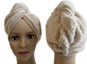 img 3 attached to 🧖 Khaki Microfiber Hair Towel & Shower Cap Set: Super Absorbent Turban Twist for Quick Drying, Fluffy Head Towel for Women & Girls